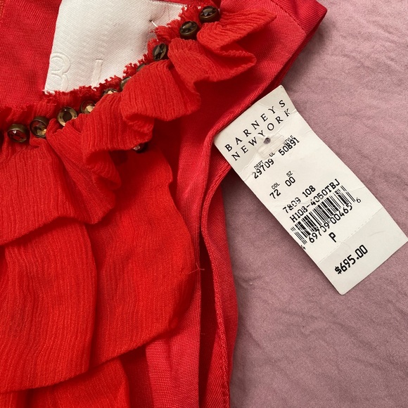 3.1 Phillip Lim Orange Stretch Knit Chiffon Ruffled Embellished Mini Dress - Picture 5 of 7